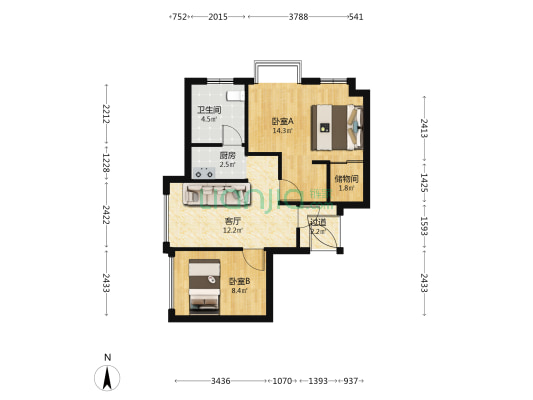 睦祥锦园 2室1厅1卫 140平方