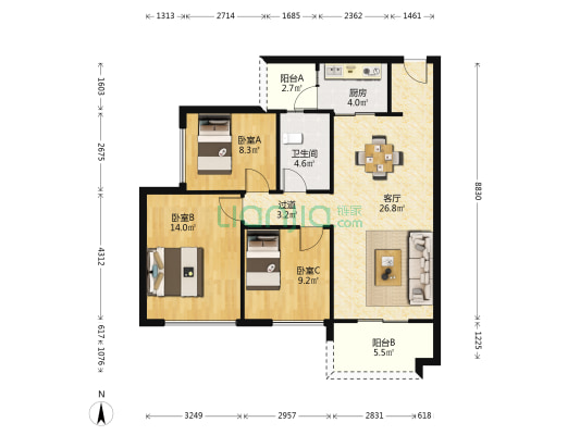 班芙小镇 3室1厅1卫 93平方