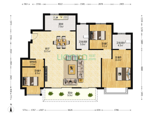 璀璨熙湖润园 3室1厅2卫 143平方