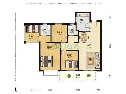 中南十洲 4室1厅2卫 95平方