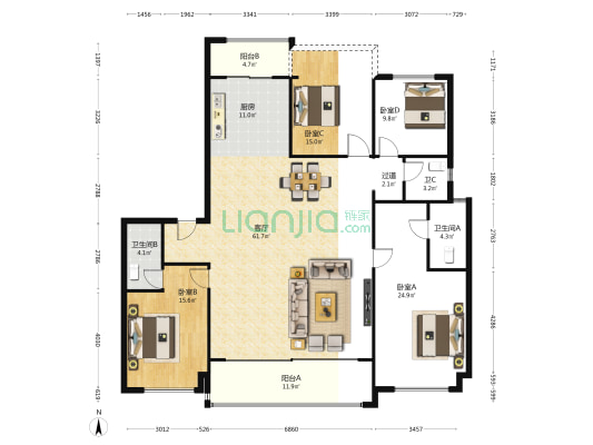 中国铁建·梦想·龙隐台 4室1厅3卫 180平方