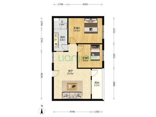 同乐广场 2室1厅1卫 84平方