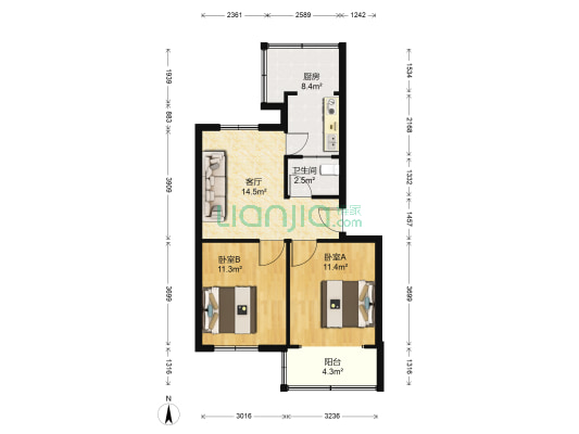 轨枕厂小区 2室1厅1卫 68平方