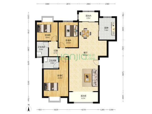 皇庭尚品 3室1厅2卫 136平方