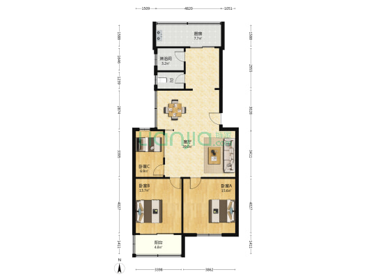庆康社区 3室1厅2卫 108平方