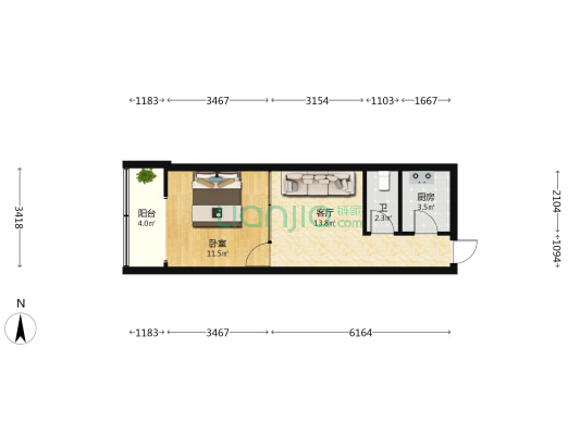 中华巷19号院 1室1厅1卫 44平方