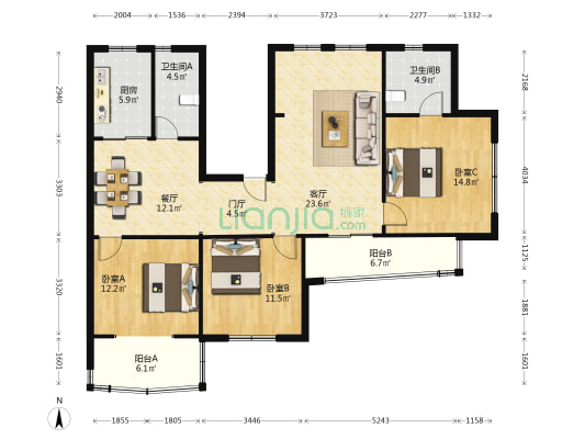 千秋公寓 3室2厅2卫 129平方