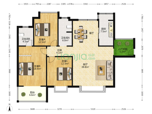 蓝钻时代 3室1厅2卫 141平方
