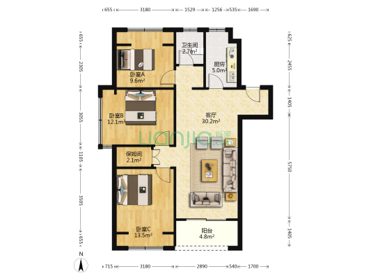 万科翡翠天地二期 3室1厅1卫 102平方