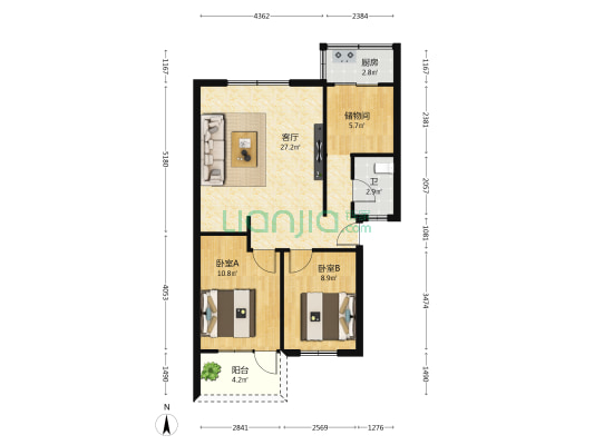 寰岛公寓 2室1厅1卫 73平方