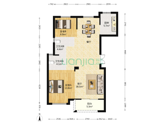 中交盛湖美庐 2室1厅2卫 102平方