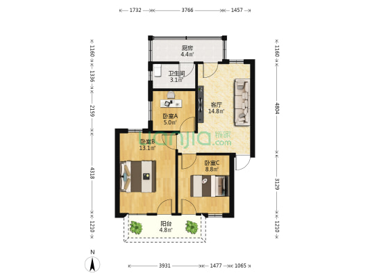 农垦总局机关幼儿园宿舍楼 3室1厅1卫 53平方