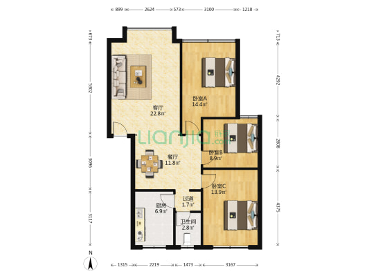 学府丽景山水云天 3室2厅1卫 102平方