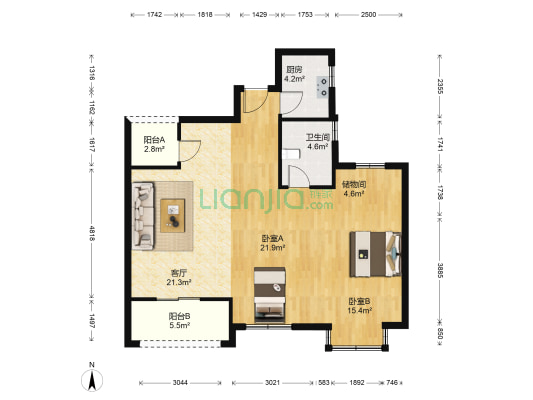 经都名庭 2室1厅1卫 94平方