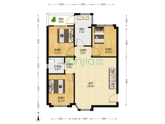 华夏小区 3室1厅1卫 86平方