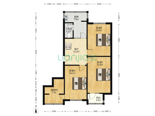 太供城南小区 3室1厅1卫 91平方