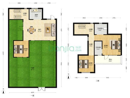 蓝城春风江南 3室1厅2卫 124平方