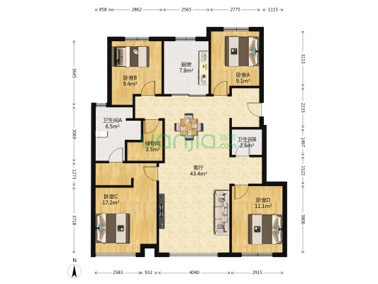 金辉江山云著 4室1厅2卫 135平方