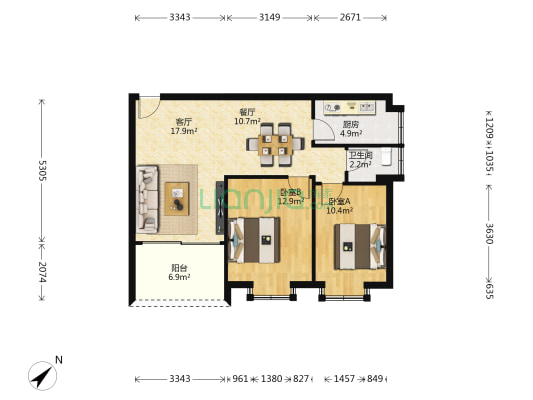 银泉山庄 2室2厅1卫 70平方