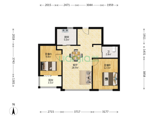 浦江23号 2室1厅1卫 85平方