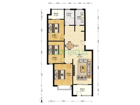 翠庭尚都 3室1厅1卫 109平方