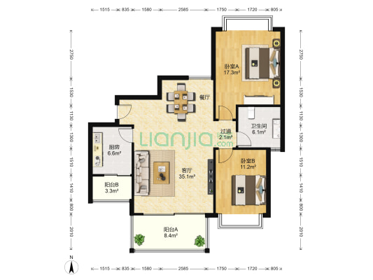 都市海岸西区 2室1厅1卫 93平方