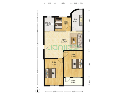 上元大街90号 3室1厅1卫 89平方