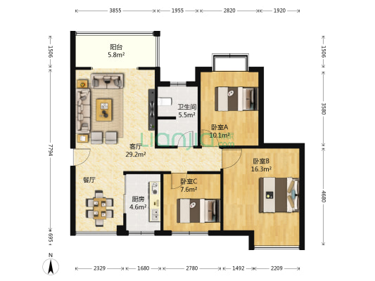 江城豪庭 3室1厅1卫 92平方