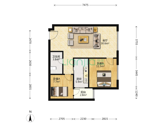 丰宁馨园 2室1厅1卫 84平方