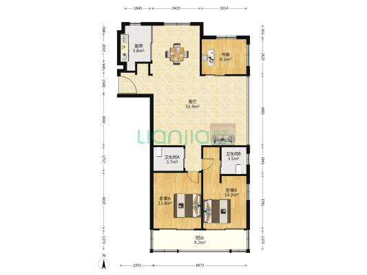 卧云南苑 3室1厅2卫 127平方