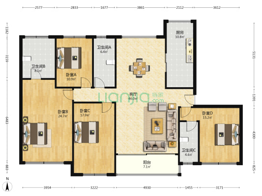 建湖碧桂园 4室1厅3卫 190平方