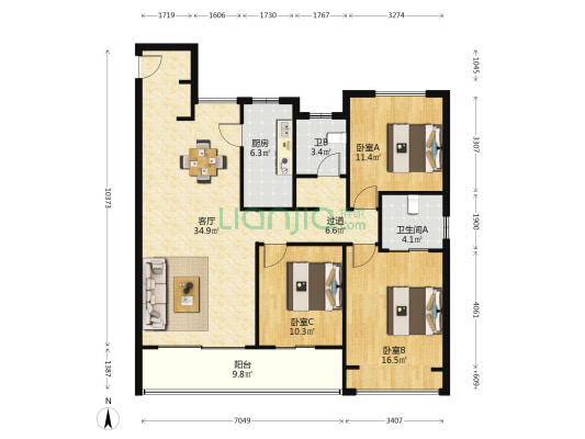 中国铁建·吴韵青秀 3室1厅2卫 130平方