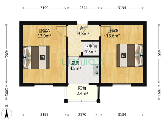 甲院 2室1厅1卫 47平方