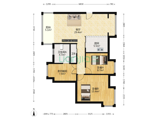 美林雅筑 3室1厅2卫 92平方