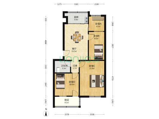 城中街392号 4室1厅1卫 85平方