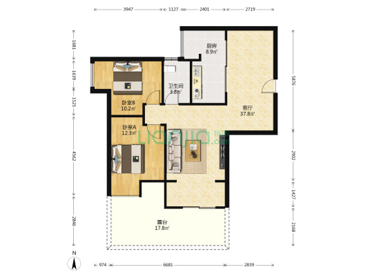 鸿恩新天地南区 2室1厅1卫 88平方
