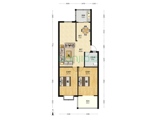 畅欣苑 2室2厅1卫 106平方