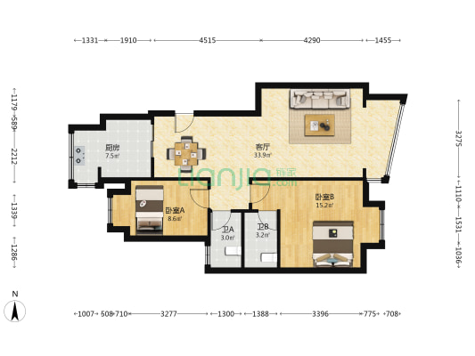 翠湖花园 2室1厅2卫 89平方