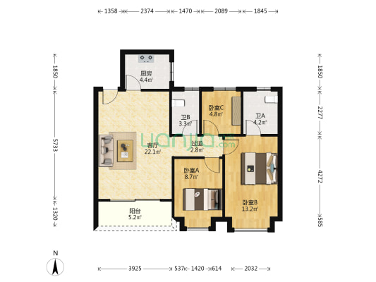 盈翠居二期 3室1厅2卫 83平方