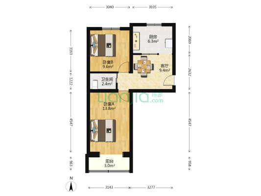 红松园1号院 2室1厅1卫 56平方
