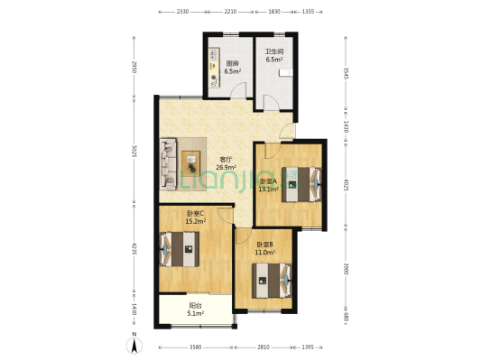 莲溪寺南村铁路小区 3室1厅1卫 99平方