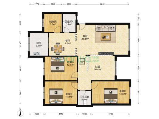 简城西街115号 3室2厅2卫 127平方