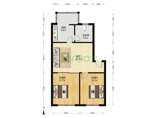 建新家园 2室1厅1卫 79平方