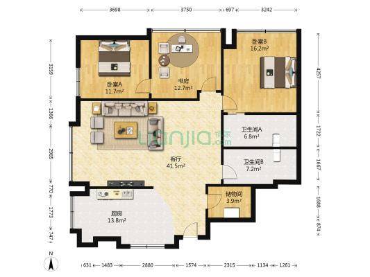 黔贵大厦 3室1厅2卫 134平方