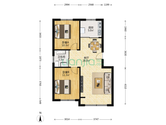 天洁中央公馆 2室1厅1卫 82平方