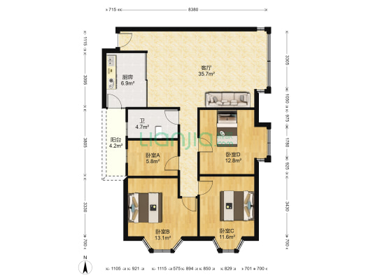 南方花园D4区 4室1厅1卫 120平方