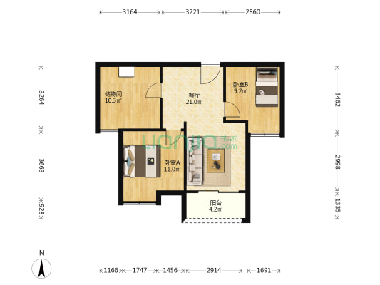 环湖雅居B区D组团 2室1厅0卫 72平方