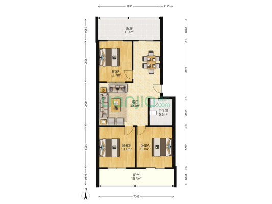 敦化坊南区 3室1厅1卫 114平方