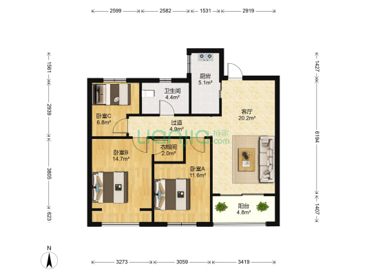 佳兆业城市广场二期 3室1厅1卫 87平方