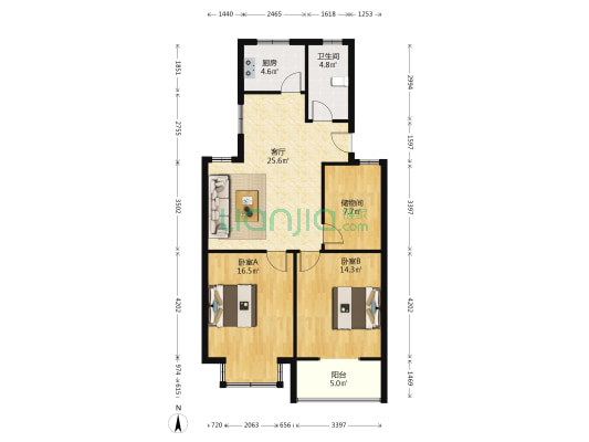 碧湖新苑 2室1厅1卫 98平方